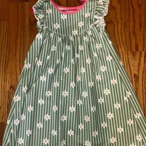 Matilda Jane Green Stripe Daisy Dress with Pink Trim